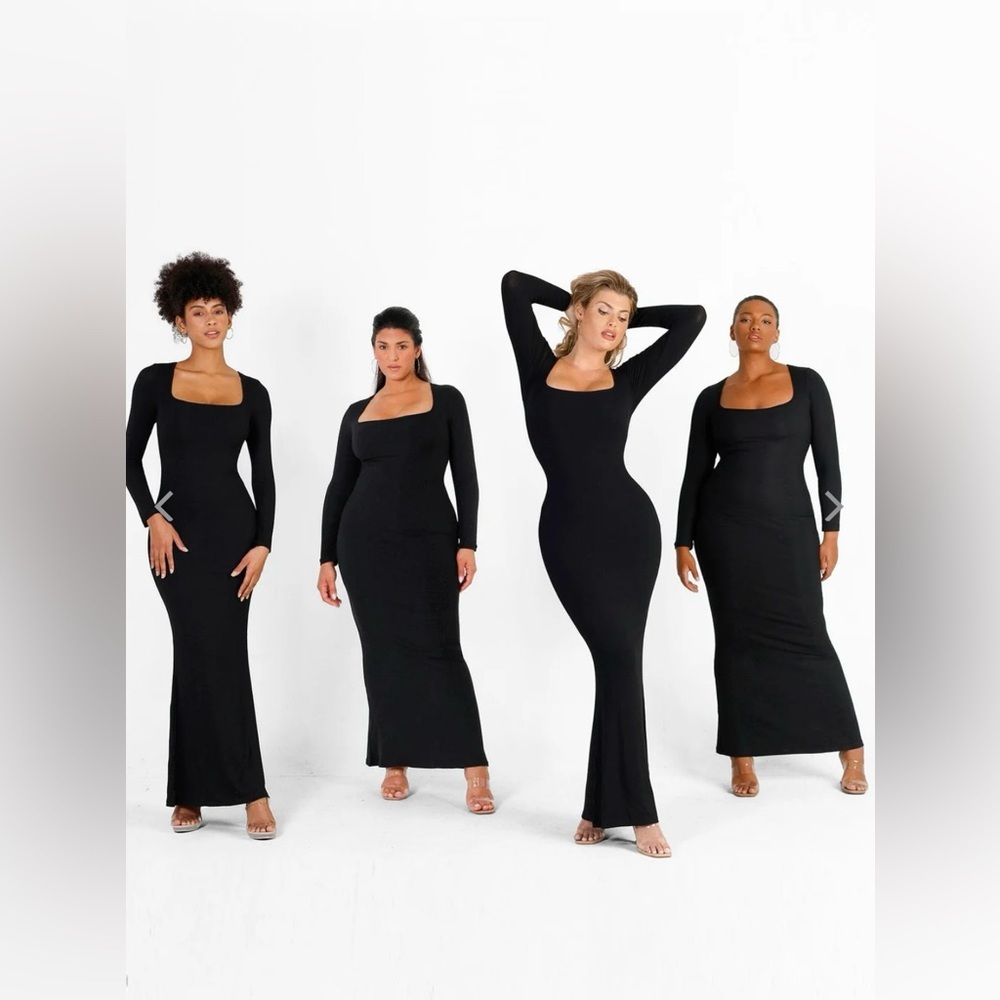Popilush Shapewear Square Neck Long Sleeve Slimming Modal Maxi Dress - Picture 4 of 9